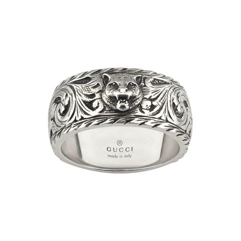 gucci sterling silver feline head carved ring|Men's Crystal Eye Feline Head Ring in Sterling Silver .